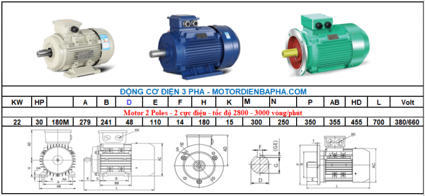 Motor điện 3 pha 22KW-30HP 2 Poles