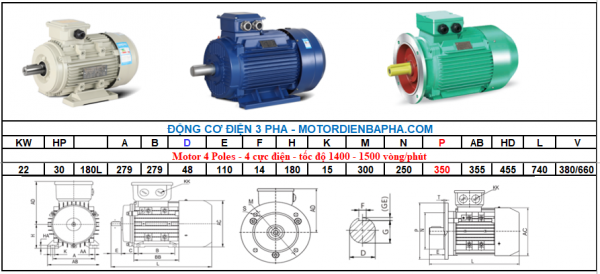 Motor điện 3 pha 22KW-30HP 4 Poles