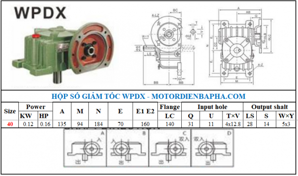 Motor điện 3 pha WPDX size 40