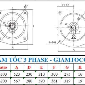 Giảm tốc 3 pha mặt bích trục thẳng 2.2KW 3HP