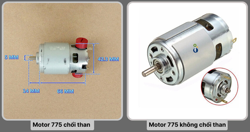 Motor 775 có chổi than và không chổi than tuy cùng kích thước nhưng lại khác biệt rõ rệt về công nghệ, hiệu suất và độ bền
